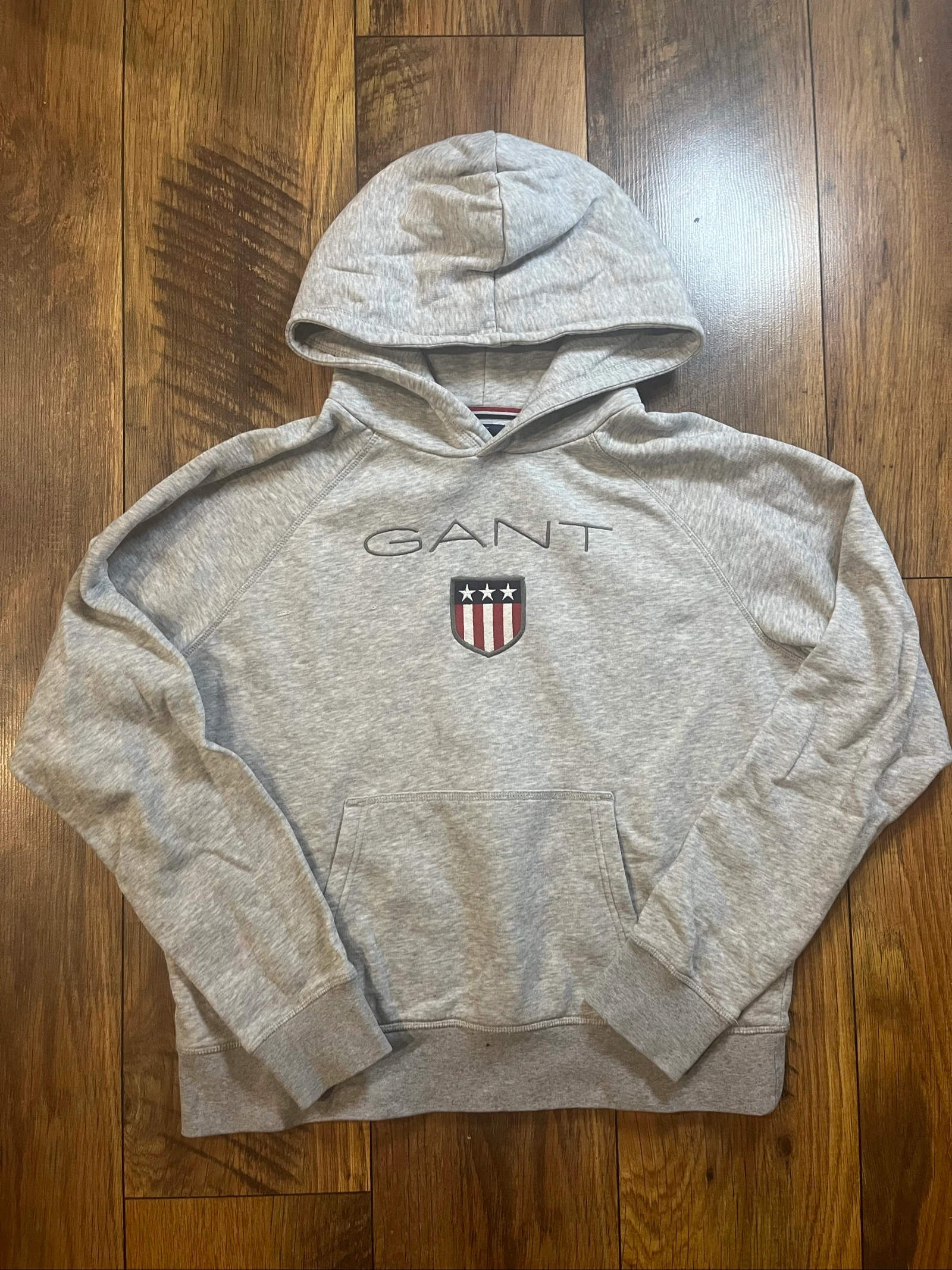 Sweat à capuche gris chiné logo shield brodé - Gant - 16ans/XS - bon état 
